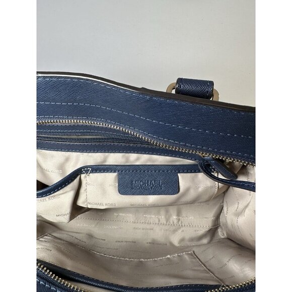 Michael Kors Quinn- Navy Blue Saffiano Leather Satchel Purse - Picture 9 of 9